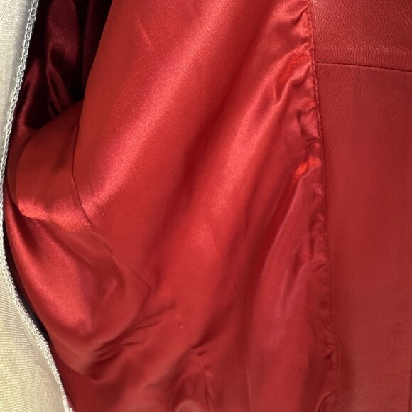 LNR Womens Red Leather Jacket With Zipper Front & High Collar XL - Picture 9 of 14